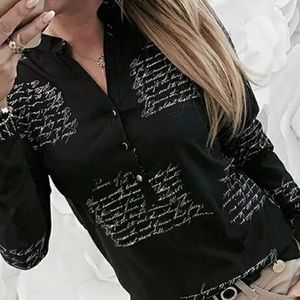 NWOT Black Paris Long Sleeve Top